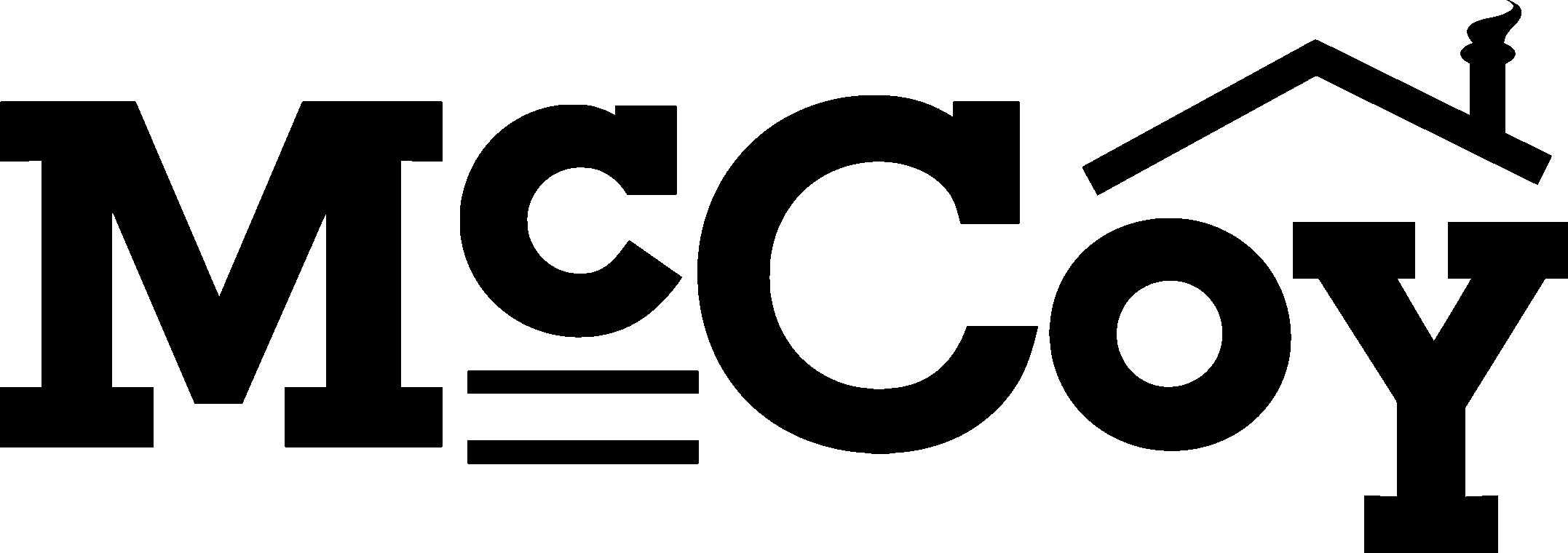 The word “McCoy” in bold black letters; the letter "y" is stylized with a roof and chimney graphic above it.